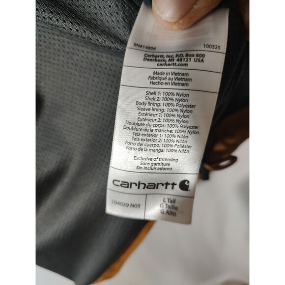 Carhartt Storm Defender Hooded Jacket 2 Tone Sz L Tall Tan Windbreaker - Picture 5 of 7